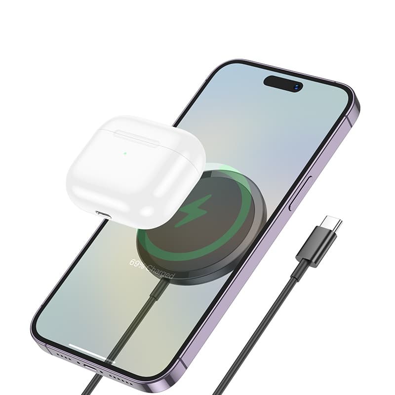 фото Беспроводное зарядное устройство магнитное HOCO CW52 15W USB-C Type-C черное