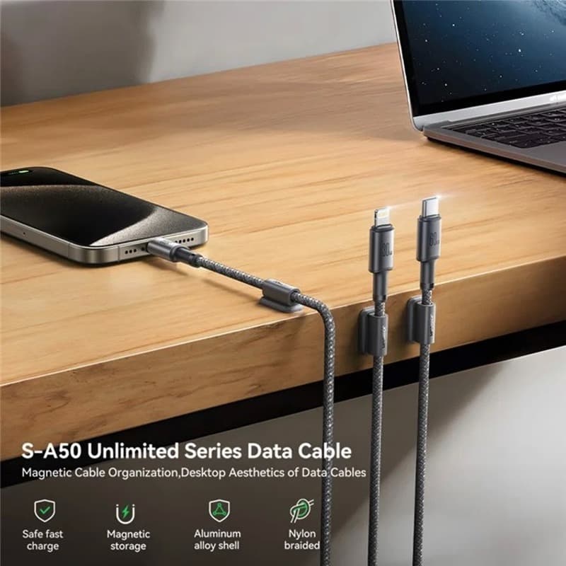 Кабель для зарядки iphone Lightning Joyroom S-A50 1.2м 3A с магнитным самоклеющимся держателем в оплетке темно-серый Кабель для зарядки iphone Lightning Joyroom S-A50 1.2м 3A с магнитным самоклеющимся держателем в оплетке темно-серый