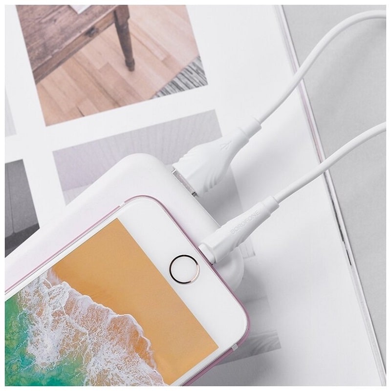 Кабель для зарядки iphone Lightning Borofone BX18 2м белый Кабель для зарядки iphone Lightning Borofone BX18 2м белый