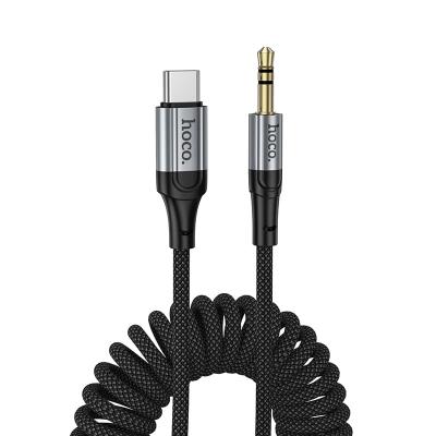 Кабель Aux Jack 3.5 - Type-C USB-C HOCO UPA33B 1.5м пружина в оплетке черный