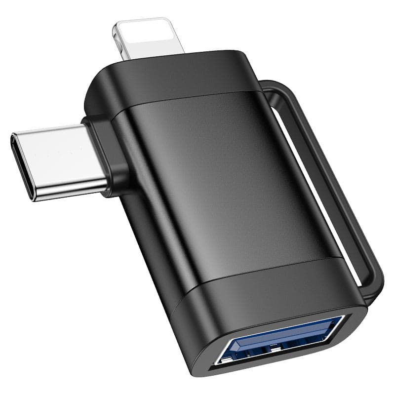 Адаптер переходник OTG 2в1 с Lightning (M)/Type-C USB (M) на USB 2.0 (F) Hoco UA31F черный