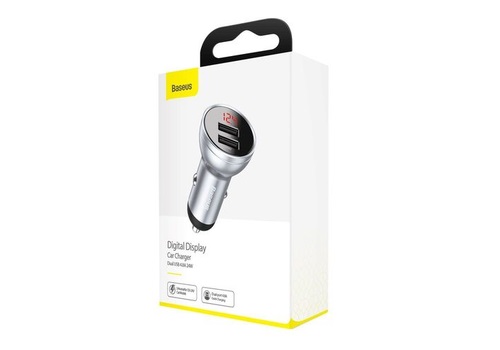 Изображение Автомобильное зарядное устройство Baseus Digital Display Dual USB 4.8A 24W серебро CCBX-0S фото Автомобильное зарядное устройство Baseus Digital Display Dual USB 4.8A 24W серебро CCBX-0S