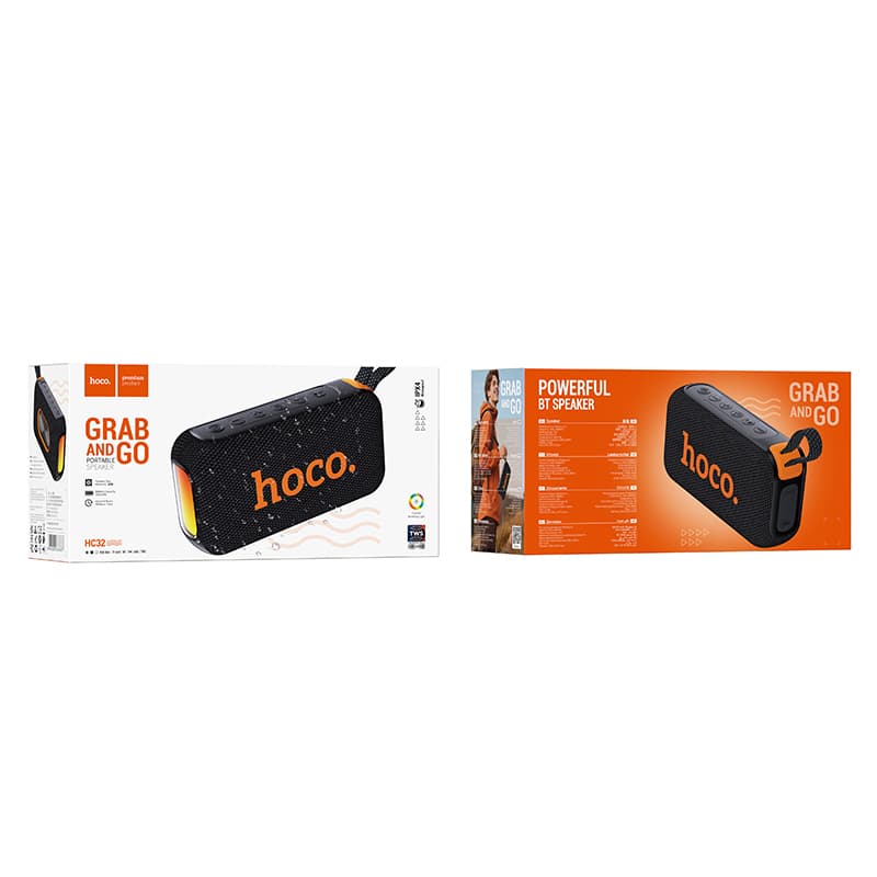 Колонка блютуз HOCO HC32 LED влагозащищенная черная 1500mAh
