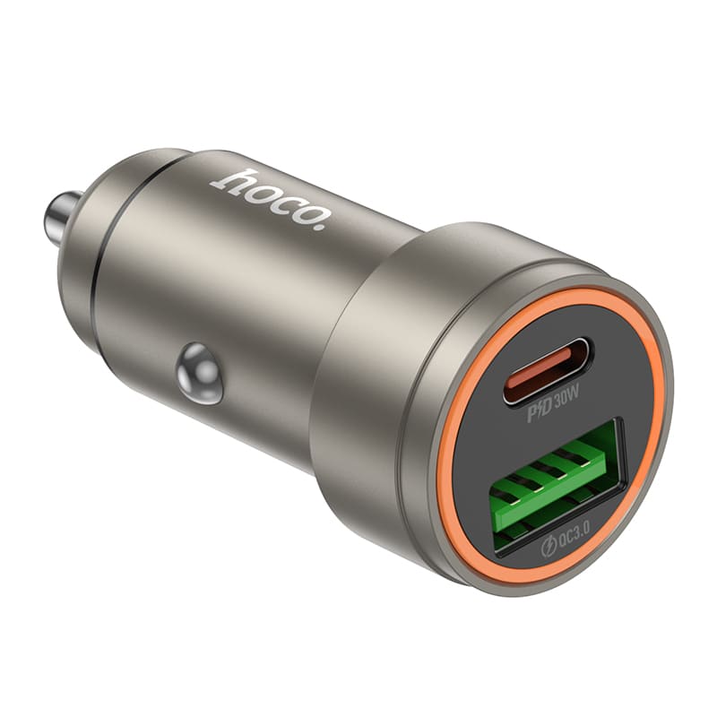 фото Автомобильное зарядное устройство + кабель Type-C to Type-C HOCO Z57A 30W PD 30W+QC3.0 1м серый металл