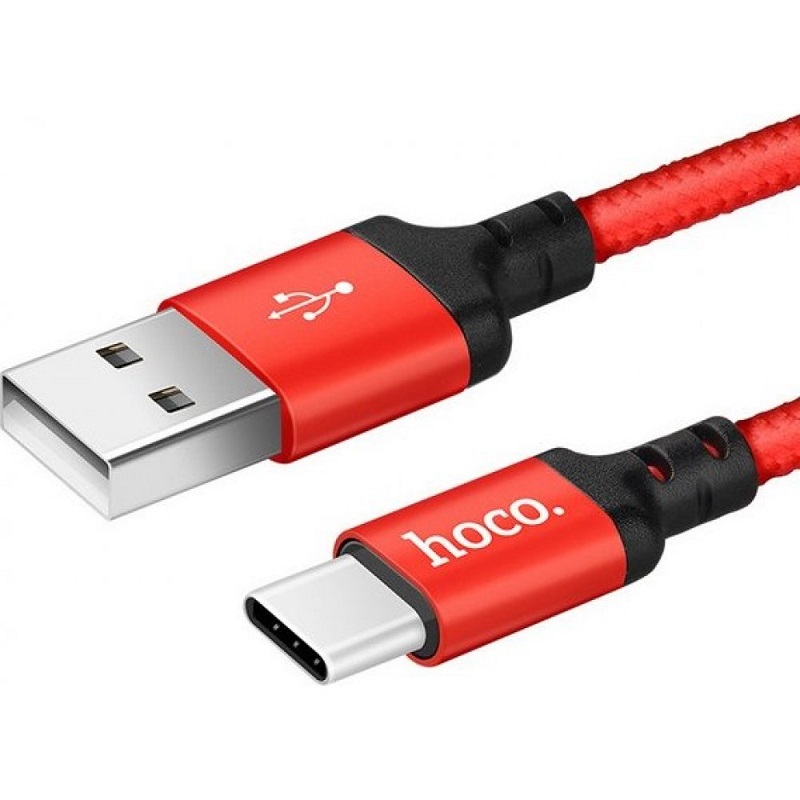 Кабель для зарядки Type-C USB HOCO X14 2м плетеный красно-черный