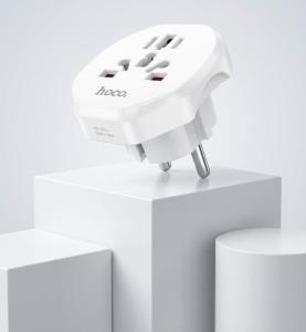 Сетевой переходник адаптер для евророзетки Hoco AC6 10А 250В белый