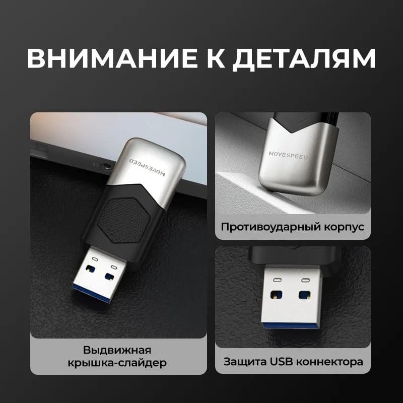 Изображение Флеш-накопитель Move Speed YSUKS USB 3.0 R/W-100/20MB/s пластик черный серебряная вставка 256Gb