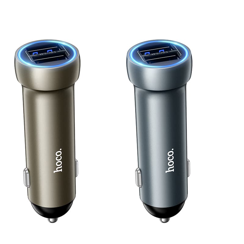 фото Автомобильное зарядное устройство HOCO Z54 2USB 15.5W серый металл