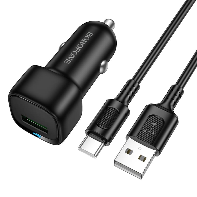 фото Автомобильное зарядное устройство + кабель Type-C USB Borofone BZ34 USB QC3.0 18W 1м черный