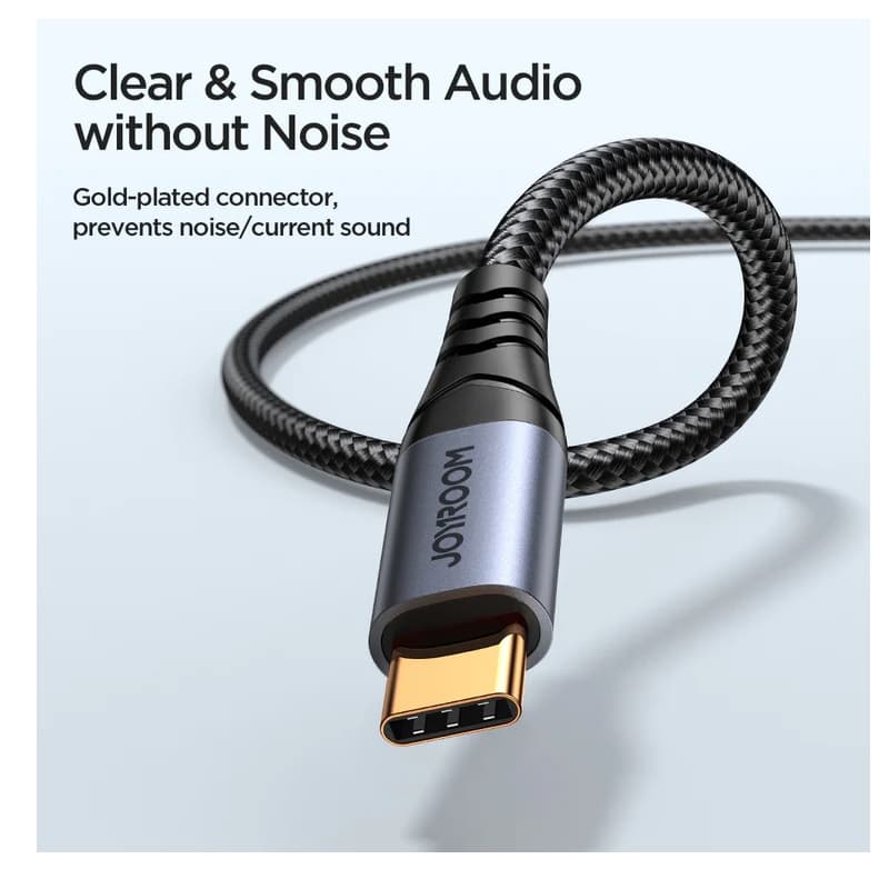 Кабель Aux Jack 3.5 - Type-C USB-C Joyroom SY-A07 1,2м плетеный черный Кабель Aux Jack 3.5 - Type-C USB-C Joyroom SY-A07 1,2м плетеный черный