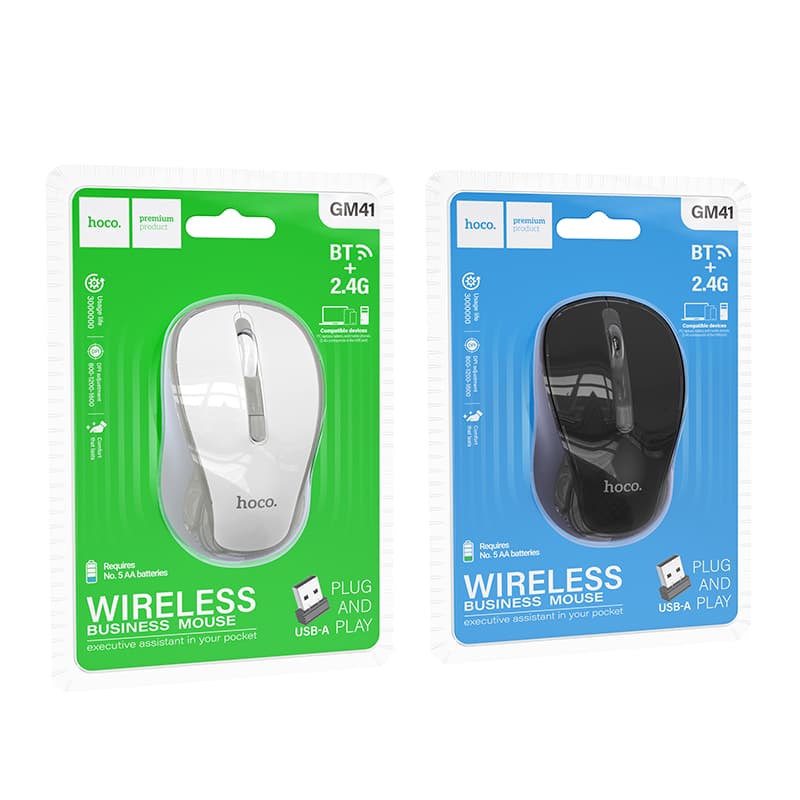 Мышь беспроводная Hoco GM41 двухрежимная 2.4G Bluetooth+USB белая 