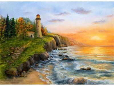 Набор для творчества картина по номерам Маяк на закате 22х30 16 цветов подрамник деревянный Рыжий кот