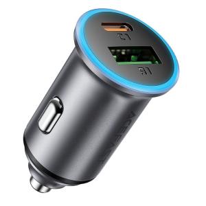 Автомобильное зарядное устройство Acefast B15 65W PD 36W+QC3.0 / Type-C USB-C+USB серый металл