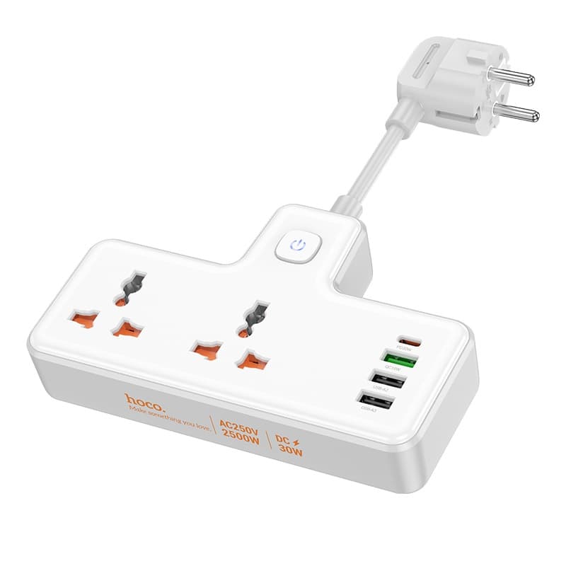 Сетевой фильтр HOCO AC12A 2 гнезда + PD 30W + 3USB 2500W белый Сетевой фильтр HOCO AC12A 2 гнезда + PD 30W + 3USB 2500W белый