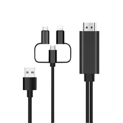 Кабель HDTV 3в1 Lightning/Micro/Type-C - HDMI Fixtor OT-7537S черный