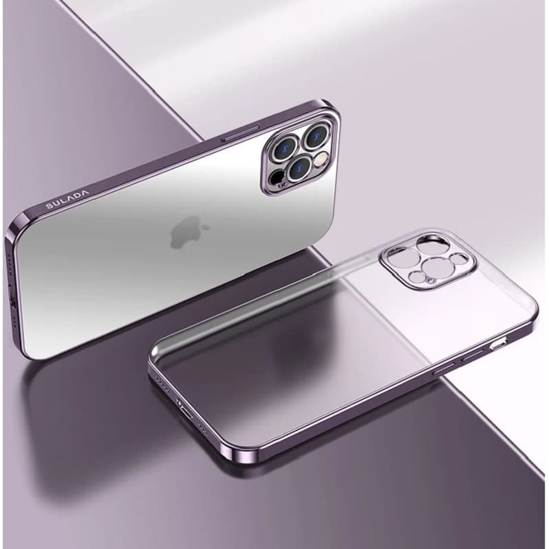 фото Чехол накладка для iphone 16 Pro Max (6.9) SULADA Color силикон прозрачный матовый с фиолетовым бампером