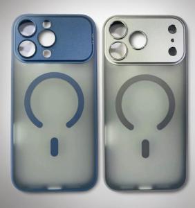Чехол накладка для iphone 16 Pro Max (6.9) SULADA Mag силикон+пластик притемненный матовый с металлической защитой камеры с магнитом синий