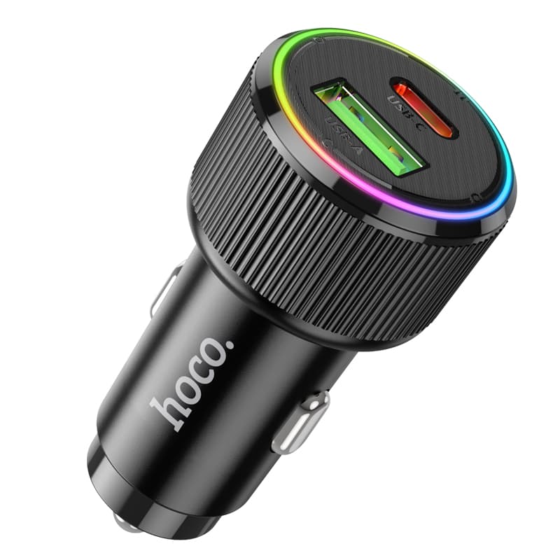 Изображение Автомобильное зарядное устройство HOCO NZ14A 38W PD 20W+QC3.0 / Type-C USB-C+USB черное фото Автомобильное зарядное устройство HOCO NZ14A 38W PD 20W+QC3.0 / Type-C USB-C+USB черное