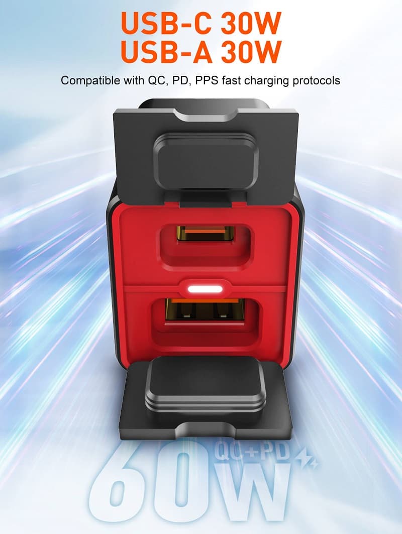 фото Зарядное устройство для мотоцикла LDNIO C108 60W PD 30W+QC3.0 + кабель Type-C to Type-C водонепроницаемое IPX6 черное