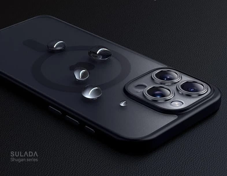 фото Чехол накладка для iphone 16 Pro Max (6.9) SULADA Shugan силикон+пластик притемненный матовый, титановый черный бампер с магнитом для magsafe