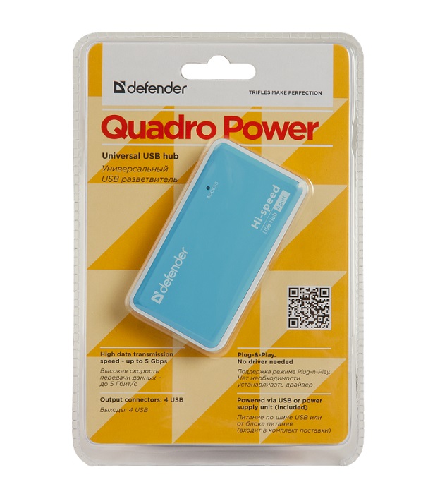 Разветвитель адаптер переходник USB HUB Хаб DEFENDER Quadro Power 4 порта USB 2.0, блок питания 2А Разветвитель адаптер переходник USB HUB Хаб DEFENDER Quadro Power 4 порта USB 2.0, блок питания 2А
