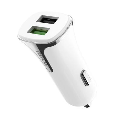 Автомобильное зарядное устройство + кабель Lightning 8 pin HOCO Z31 QC3.0 2USB 3,4A  белый