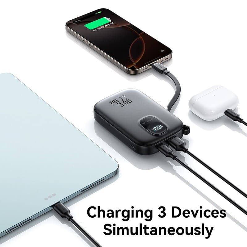 фото Внешний аккумулятор повербанк Power bank Joyroom JR-PBF17 10000mAh 22.5W с дисплеем и встроенным кабелем Type-C черный