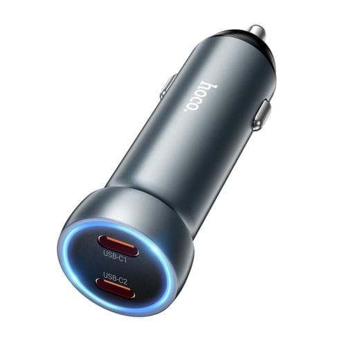 Изображение Автомобильное зарядное устройство HOCO Z54B PD 60W 2 Type-C USB-C серый металл фото Автомобильное зарядное устройство HOCO Z54B PD 60W 2 Type-C USB-C серый металл