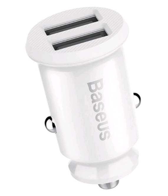 Изображение Автомобильное зарядное устройство Baseus Grain 2USB 3.1A белое CCALL-ML02 фото Автомобильное зарядное устройство Baseus Grain 2USB 3.1A белое CCALL-ML02