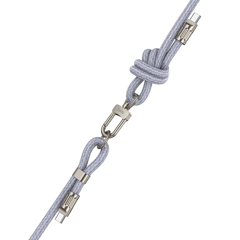 Кабель для зарядки Type-C to Type-C HOCO GH7 Elegant 60W 1.8м регулируемый шнурок на шею с карабином джинсовый синий Кабель для зарядки Type-C to Type-C HOCO GH7 Elegant 60W 1.8м регулируемый шнурок на шею с карабином джинсовый синий