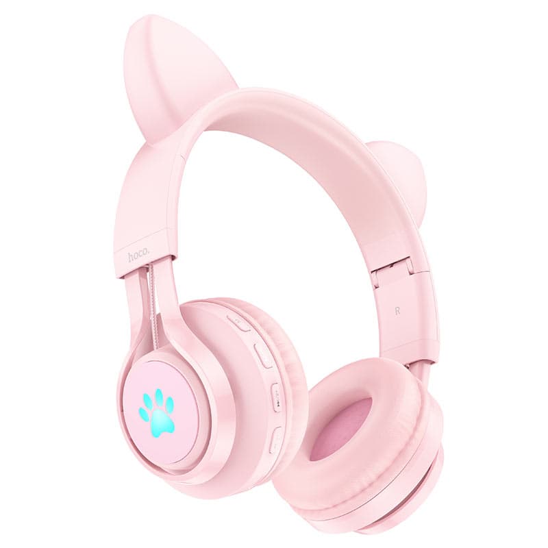 Изображение Наушники беспроводные накладные HOCO W39 Cat ear kids с ушками розовые фото Наушники беспроводные накладные HOCO W39 Cat ear kids с ушками розовые