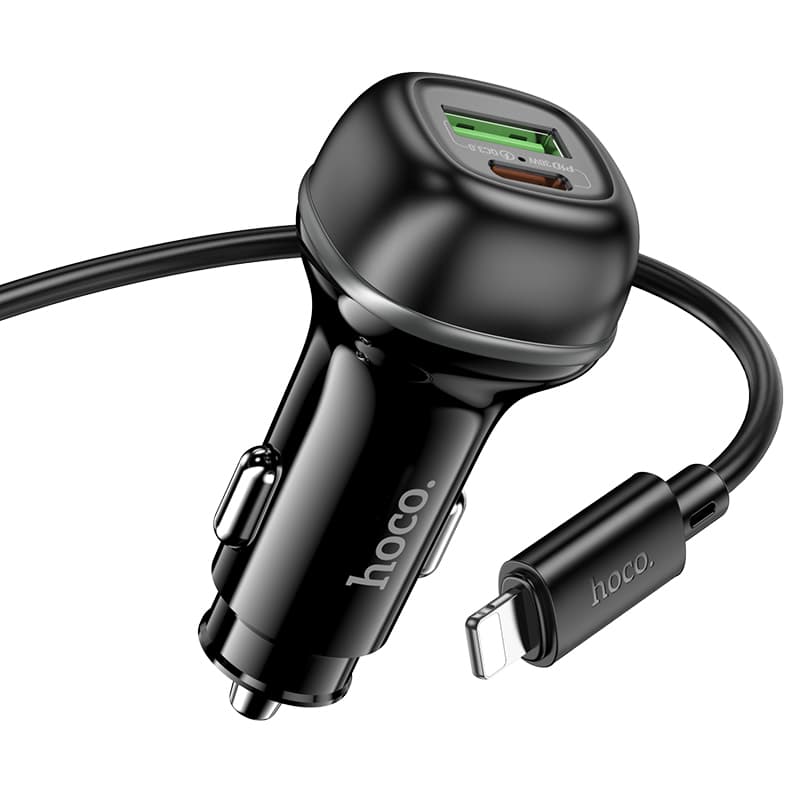 Изображение Автомобильное зарядное устройство + кабель Type-C to iphone lightning 8 pin HOCO Z58A 48W PD 30W+QC3.0 3A 1м черный фото Автомобильное зарядное устройство + кабель Type-C to iphone lightning 8 pin HOCO Z58A 48W PD 30W+QC3.0 3A 1м черный