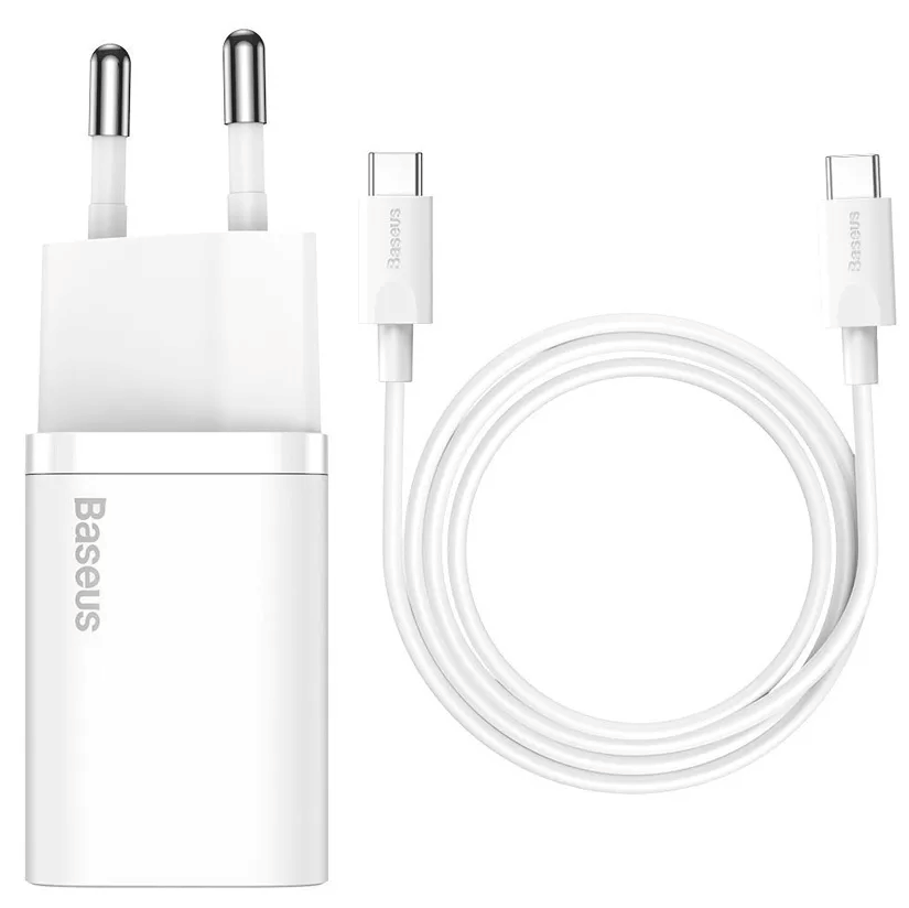 фото Сетевое зарядное устройство + кабель Type-C to Type-C Baseus USB-C 25W белый TZCCSUP-L02