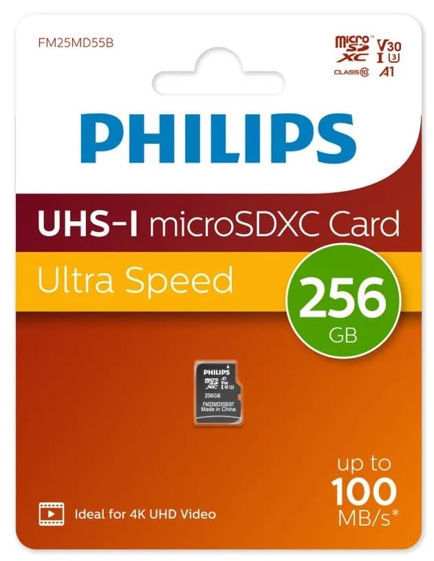 Изображение Карта памяти Philips Micro SDXC Class 10 100MB/s UHS-I U3 V30 A1 256Gb без адаптера FM25MD55B