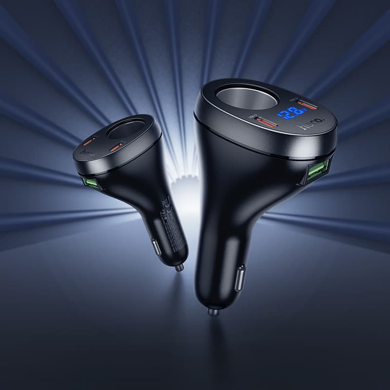 фото Разветвитель HOCO Z61A 60W LED 1 прикуриватель + 2 PD 30W USB QC3.0 черный с дисплеем