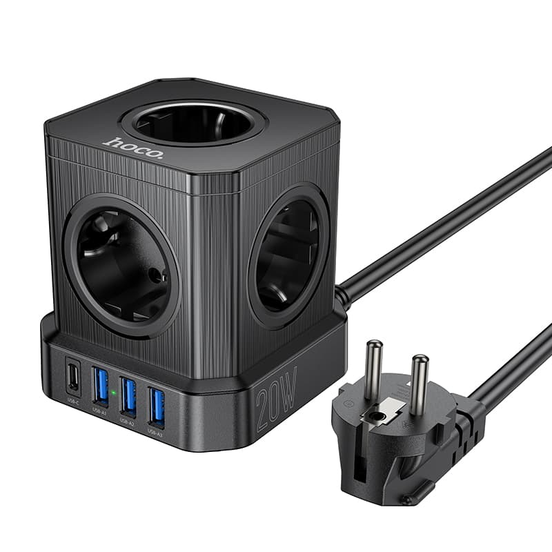 Сетевой фильтр HOCO NS8 5 гнезд + Type-C USB-C + 3USB 2м 4000W PD20W черный Сетевой фильтр HOCO NS8 5 гнезд + Type-C USB-C + 3USB 2м 4000W PD20W черный