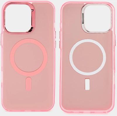 Чехол накладка для iphone 14 (6.1) Magnetic силикон+пластик с магнитом для magsafe матовая розовая