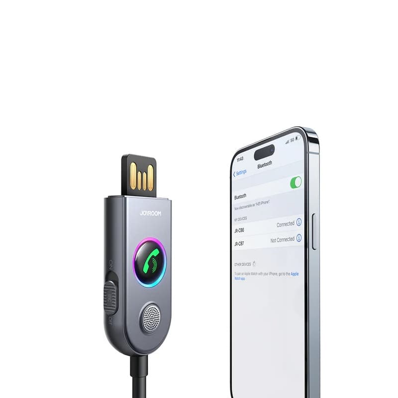фото Блютуз aux FM трансмиттер bluetooth адаптер ресивер Joyroom JR-CB6 100cm темно-серый