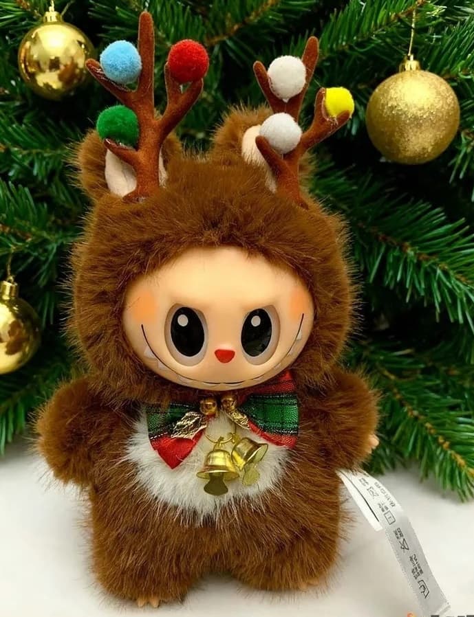 Мягкая игрушка лабу новогодняя с рожками 21см