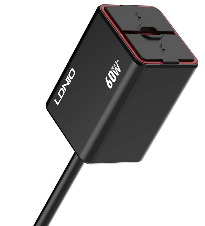 фото Зарядное устройство для мотоцикла LDNIO C108 60W PD 30W+QC3.0 + кабель Type-C to Type-C водонепроницаемое IPX6 черное
