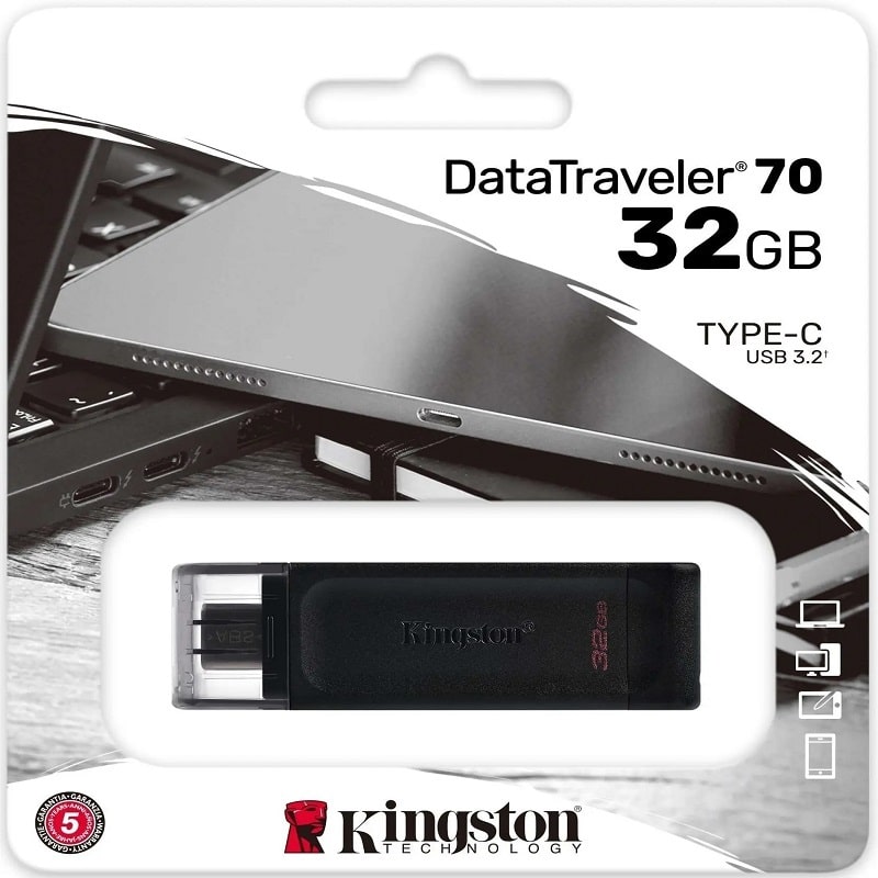 Изображение Флеш-накопитель Kingston DT70 USB 3.2 Type-C 32Gb черный Изображение Флеш-накопитель Kingston DT70 USB 3.2 Type-C 32Gb черный
