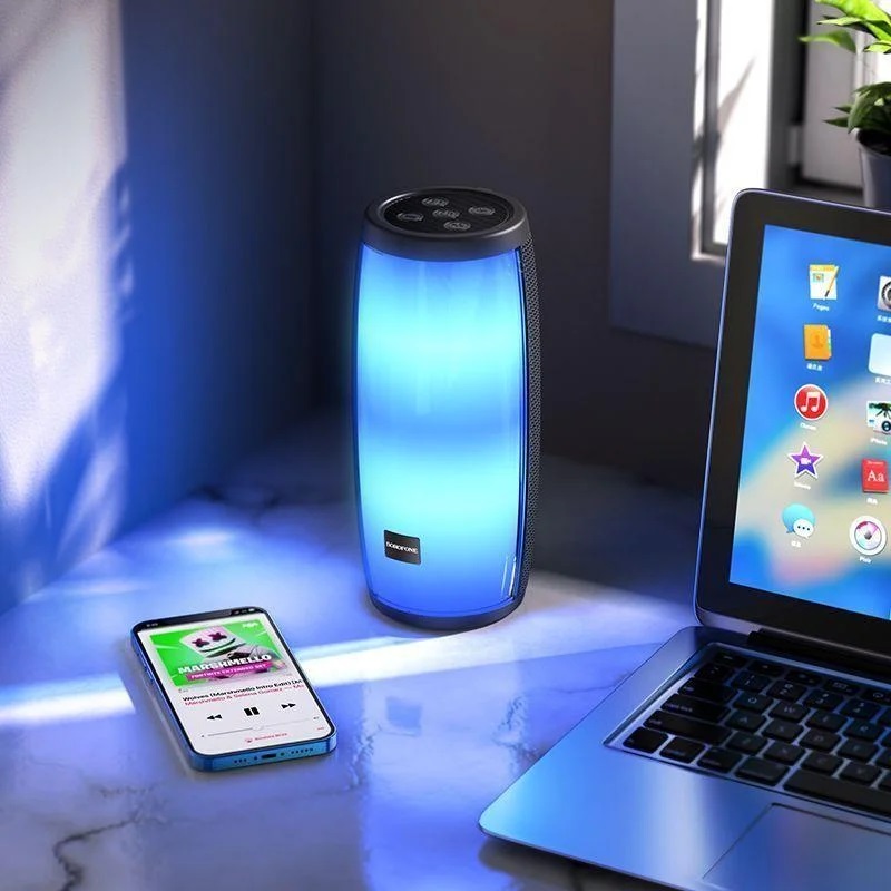 Колонка блютуз Borofone BR20 Sound Wave LED темно-синяя 2400mAh