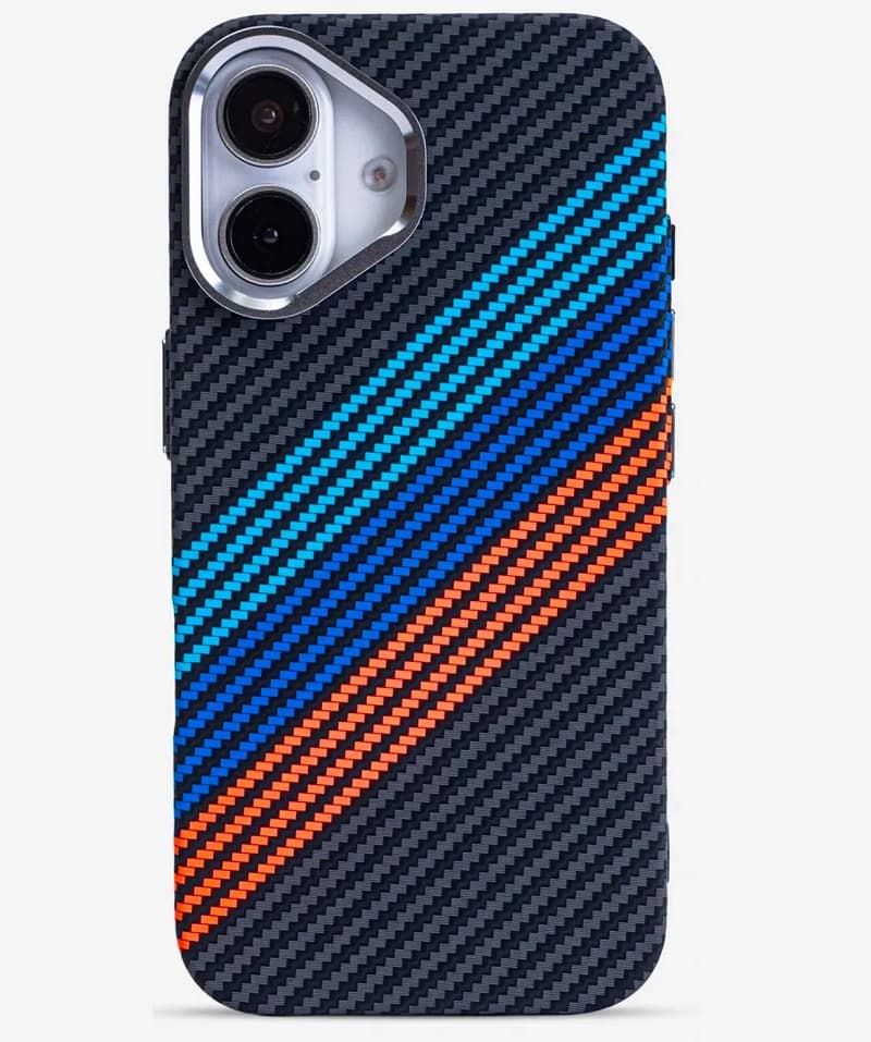 фото Чехол накладка для iphone 15 Pro Max (6.7) карбон пластик с магнитом для magsafe черный с полосами