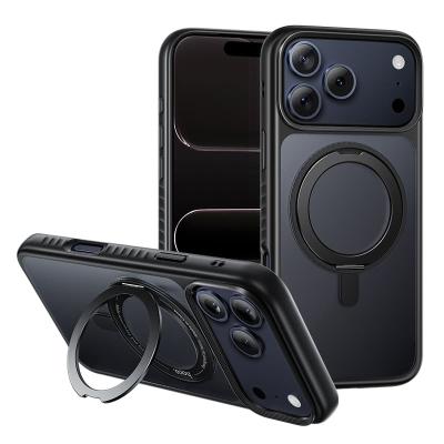 Чехол накладка для iphone 17 Pro Max (6.9) HOCO AS1 Rotating magnetic 2в1 силикон+пластик с магнитом для magsafe и кольцом держателем черная