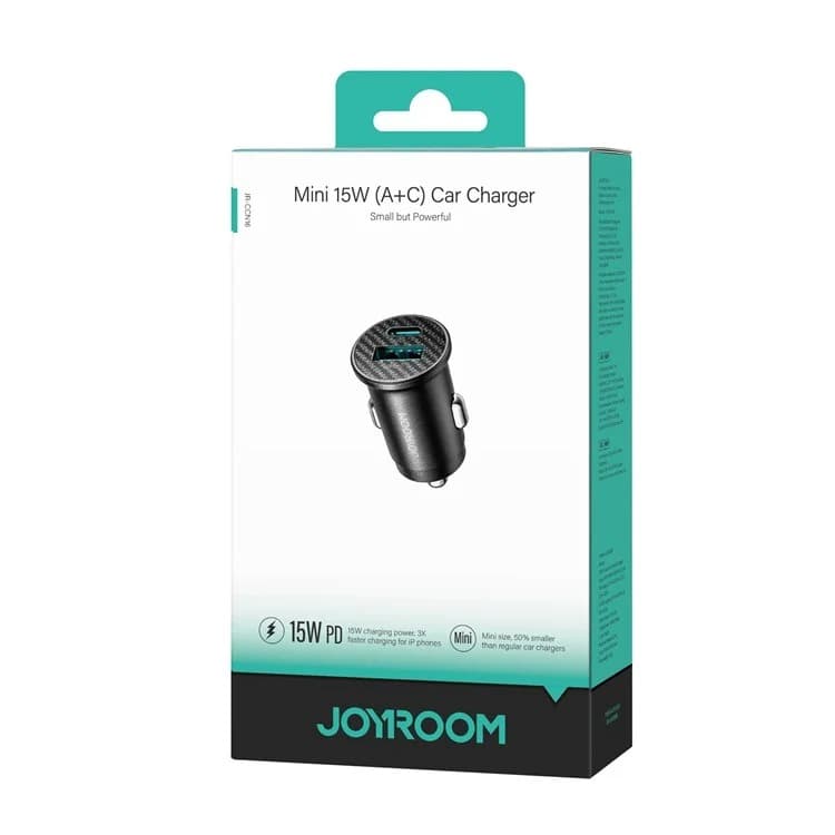Изображение Автомобильное зарядное устройство Joyroom JR-CCN16 Mini PD 15W / Type-C USB-C+USB черное фото Автомобильное зарядное устройство Joyroom JR-CCN16 Mini PD 15W / Type-C USB-C+USB черное