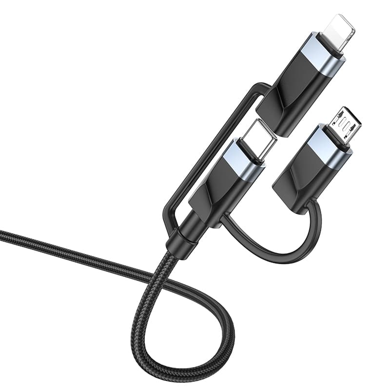 Кабель для зарядки 6 в 1 USB / Type-C to Lightning 27W / Type-C to Type-C 60W/ Type-C to Micro 2A Borofone BU51 2м в нейлоновой оплетке черный Кабель для зарядки 6 в 1 USB / Type-C to Lightning 27W / Type-C to Type-C 60W/ Type-C to Micro 2A Borofone BU51 2м в нейлоновой оплетке черный