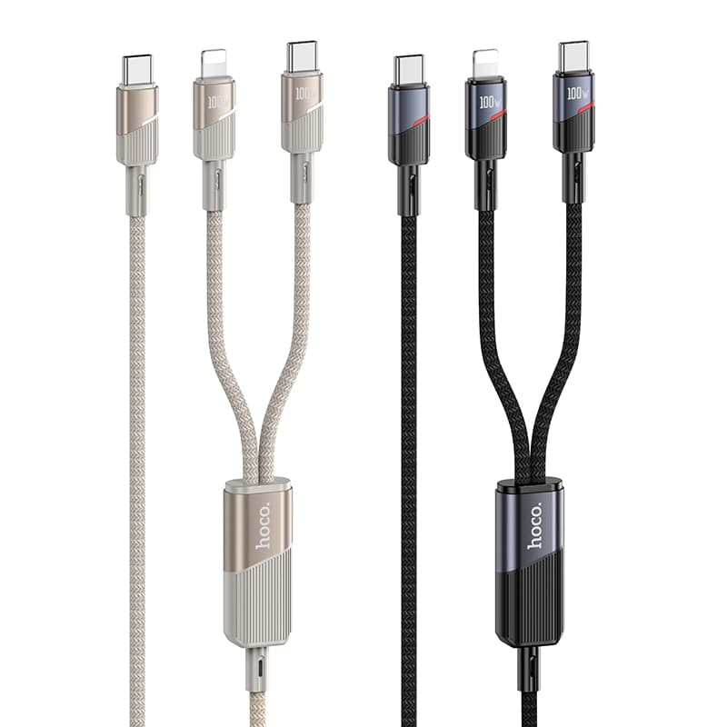 Кабель для зарядки 2 в 1 Type-C to Type-C 100W / Type-C to Lightning PD 27W HOCO U139 1.2м черный Кабель для зарядки 2 в 1 Type-C to Type-C 100W / Type-C to Lightning PD 27W HOCO U139 1.2м черный