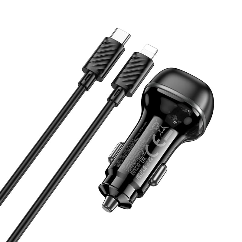 Изображение Автомобильное зарядное устройство + кабель Type-C to iphone lightning 8 pin HOCO Z58A 48W PD 30W+QC3.0 3A 1м черный фото Автомобильное зарядное устройство + кабель Type-C to iphone lightning 8 pin HOCO Z58A 48W PD 30W+QC3.0 3A 1м черный