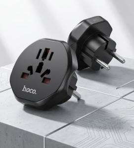 Сетевой переходник адаптер для евророзетки Hoco AC6 10А 250В черный
