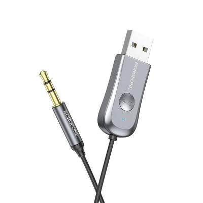 Блютуз aux FM трансмиттер bluetooth адаптер ресивер Borofone BC44 1.2м пружина серый металл